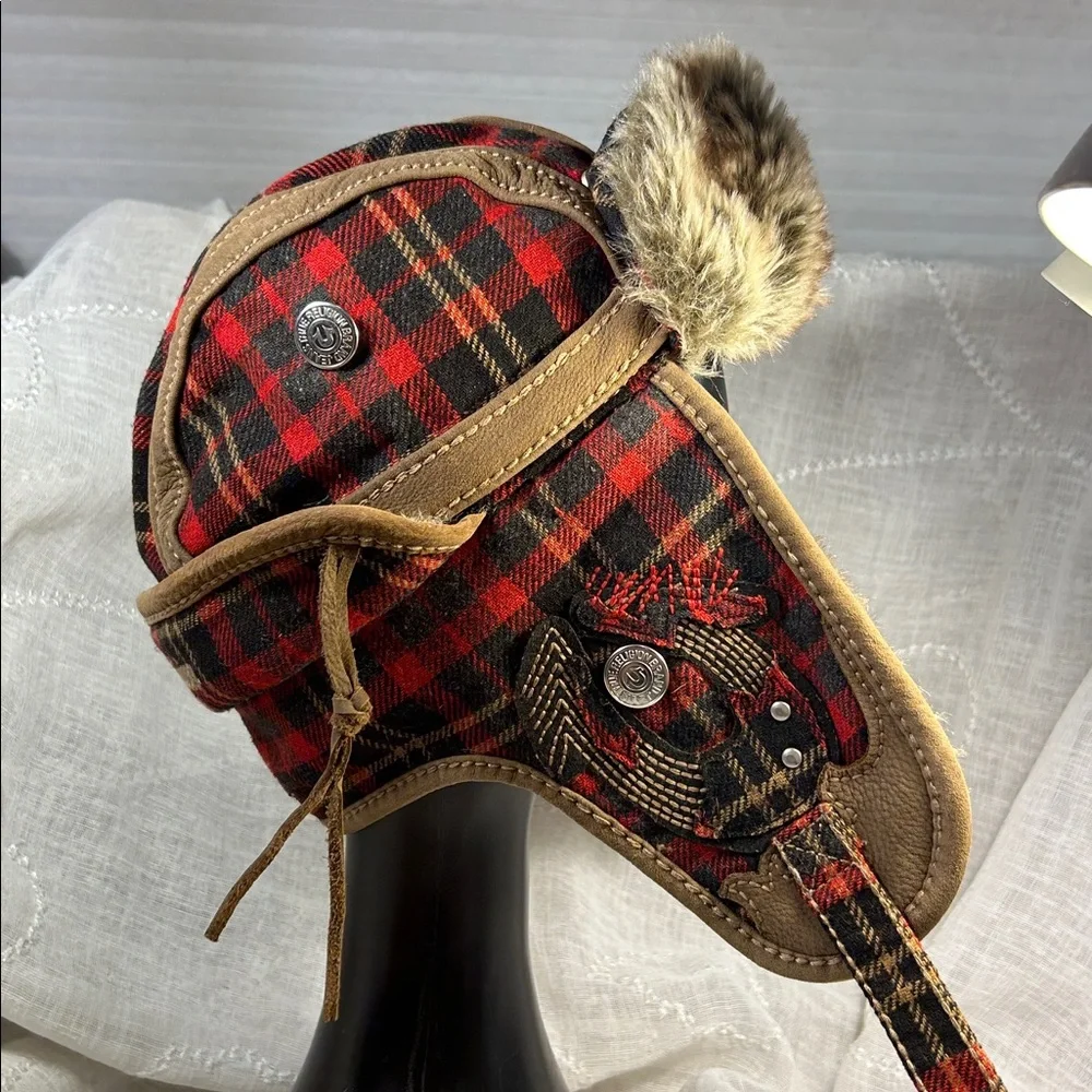 True Religion plaid winter hat with ear covers